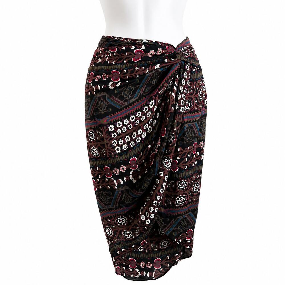Veronica Beard Nash Twist Front Silk Pencil Skirt Women's 0 Floral Sarong Hi-Lo